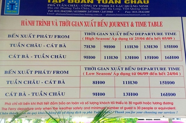 journey and time table tuan chau-cat ba